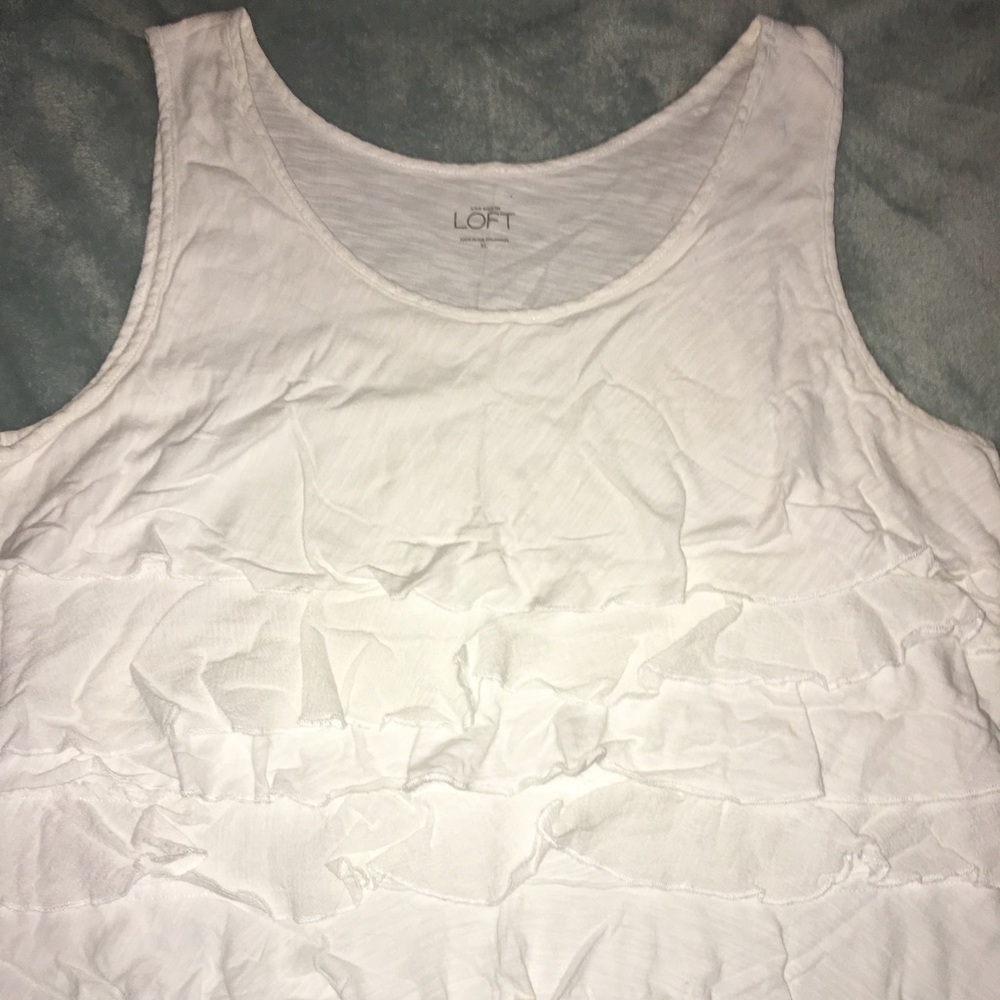 ANN TAYLOR LOFT Sleeveless White Tank Top Dressy Ruffles Casual Juniors Size XL - Picture 3 of 10